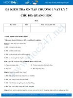 Đề kiểm tra ôn tập Chương 1- Quang học môn Vật lý 7