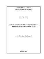 Xây dựng cơ sở dữ liệu phục vụ công tác quản lý môi trường nước mặt thành phố hà nội    