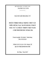 Tóm tắt Luận văn Thạc sĩ Quản trị kinh doanh: Hoàn thiện hoạt động cho vay tiêu dùng tại Ngân hàng TMCP Đầu tư và Phát triển Việt Nam - Chi nhánh Bắc ĐăkLăk