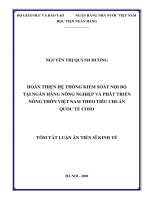 Tóm tắt luận án Tiến sĩ Kinh tế: Hoàn thiện hệ thống kiểm soát nội bộ tại Ngân hàng Nông nghiệp và phát triển Nông thôn Việt Nam theo tiêu chuẩn quốc tế COSO