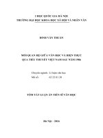 Tóm tắt Luận án Tiến sĩ Văn học: Mối quan hệ giữa văn học và hiện thực qua tiểu thuyết Việt Nam sau năm 1986