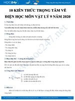 10 kiến thức trọng tâm ôn tập phần Điện học môn Vật lý 9 năm 2020