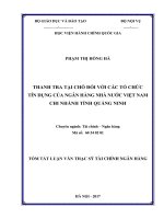 Tóm tắt Luận văn Thạc sĩ Tài chính Ngân hàng: Thanh tra tại chỗ đối với các Tổ chức tín dụng của Ngân hàng Nhà nước Việt Nam - Chi nhánh tỉnh Quảng Ninh
