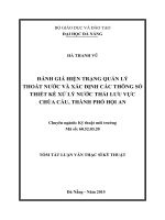 Tóm tắt Luận văn Thạc sĩ Kỹ thuật: Đánh giá hiện trạng quản lý thoát nước và xác định các thông số thiết kế xử lý nước thải lưu vực Chùa Cầu, thành phố Hội An