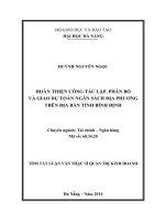 Tóm tắt Luận văn Thạc sĩ Quản trị kinh doanh: Hoàn thiện công tác lập, phân bổ và giao dự toán ngân sách địa phương trên địa bàn tỉnh Bình Định