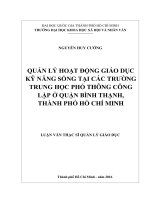 Quản lý hoạt động giáo dục kỹ năng sống tại các trường trung học phổ thông công lập ở quận bình thạnh, thành phố hồ chí minh    luận vănthạc sĩ  60 14 05  