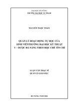 Quản lý hoạt động tự học của sinh viên trường đại học kỹ thuật y – dược đà nẵng theo học chế tín chỉ 
