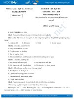 Đề thi HK1 có đáp án môn Sinh học 8 năm học 2017-2018 PGD Huyện Kim Bôi