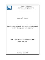 Tóm tắt Luận văn Thạc sĩ Triết học: Ý thức pháp luật với việc thực hành dân chủ cơ sở ở tỉnh Quảng Nam hiện nay
