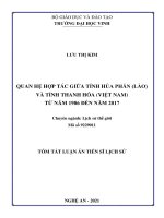 Quan hệ hợp tác giữa tỉnh hủa phăn (lào) và tỉnh thanh hóa (việt nam) từ năm 1986 đến năm 2017 TT 