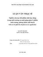 Nghiên cứu tạo chế phẩm sinh học dùng trong môi trường ao nuôi giúp giảm ô nhiễm môi trường phòng bệnh xuất huyết trên cá rô phi do streptococcus agalactiae 