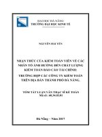 Tóm tắt luận văn Thạc sĩ: Nhận thức của kiểm toán viên về các nhân tố ảnh hưởng đến chất lượng kiểm toán Báo cáo tài chính: Trường hợp các công ty kiểm toán trên địa bàn Thành phố Đà Nẵng