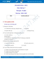 Đề kiểm tra 1 tiết HK1 môn Sinh học 7 có đáp án năm 2018-2019