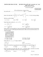 Đề kiểm tra giữa HK 1 môn Toán lớp 12 năm 2017-2018 - THPT Phan Văn Trị - Mã đề 485