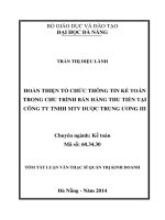 Tóm tắt Luận văn Thạc sĩ Quản trị kinh doanh: Hoàn thiện tổ chức thông tin kế toán trong chu trình bán hàng thu tiền tại Công ty TNHH MTV Dược Trung Ương III