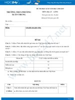 Đề thi HK2 môn Địa lý lớp 8 năm 2018-2019 - Trường THCS Phương Xuân Trung có đáp án