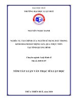 NGHĨA VỤ TÀI CHÍNH CỦA NGƯỜI SỬ DỤNG ĐẤT TRONG KINH DOANH BẤT ĐỘNG SẢN, QUA THỰC TIỄN TẠI TỈNH QUẢNG BÌNH TÓM TẮT LUẬN VĂN THẠC SĨ LUẬT HỌC