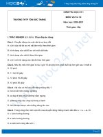 Đề thi học kỳ 1 môn Vật Lý 10 năm 2020 có đáp án Trường THPT Tôn Đức Thắng