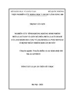 Nghiên cứu tính kháng kháng sinh nhóm beta lactam và gen mã hóa beta lactamase của escherichia coli và klebsiella pneumoniae ở bệnh nhân nhiễm khuẩn huyết TT 