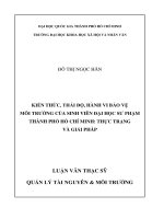 Kiến thức, thái độ, hành vi bảo vệ môi trường của sinh viên đại học sư phạm thành phố hồ chí minh  thực trạng và giải pháp     