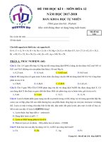 Đề kiểm tra HK 1 môn Hóa học lớp 12 năm 2017-2018 - THPT Nguyễn Du - Mã đề 134