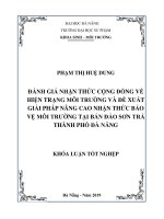 Đánh giá nhận thức cộng đồng về hiện trạng môi trường và đề xuất giải pháp nâng cao nhận thức bảo vệ môi trường tại bán đảo sơn trà, thành phố đà nẵng 