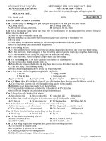 Đề thi HK 1 môn Sinh học lớp 11 năm 2017-2018 - THPT Phú Bình - Mã đề 134