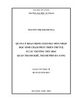 Quản lý hoạt động giáo dục hòa nhập học sinh chậm phát triển trí tuệ ở các trường tiểu học quận thanh khê, thành phố đà nẵng  