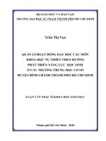 Quản lí hoạt động dạy học các môn khoa học tự nhiên theo hướng phát triển năng lực học sinh ở các trường trung học cơ sở huyện bình chánh thành phố hồ chí minh  