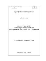 QUẢN LÝ NHÀ NƯỚC VỀ XÂY DỰNG NÔNG THÔN MỚI Ở HUYỆN PHONG ĐIỀN, TỈNH THỪA THIÊN HUẾ