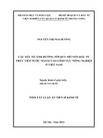 Các yếu tố ảnh hưởng tới quy mô vốn đầu tư trực tiếp nước ngoài vào lĩnh vực nông nghiệp ở việt nam TT 