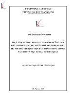 (Luận văn thạc sĩ) Thực trạng hoạt động tư vấn dinh dưỡng của điều dưỡng viên cho người nhà người bệnh điều trị nội trú tại Bệnh viện Tâm thần Trung ương 1 năm 2020 và một số yếu tố liên quan