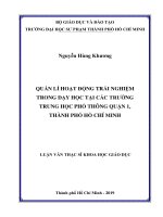 Quản lí hoạt động trải nghiệm trong dạy học tại các trường trung học phổ thông quận 1, thành phố hồ chí minh  