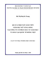 Quản lí đội ngũ giáo viên giáo dục kỹ năng sống tại công ty cổ phần đầu tư giáo dục và đào tạo quốc tế rồng việt  