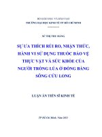 Sự ưa thích rủi ro, nhận thức, hành vi sử dụng thuốc bảo vệ thực vật và sức khỏe của người trồng lúa ở đồng bằng sông cửu long 