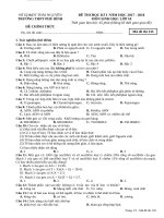 Đề thi HK 1 môn Sinh học lớp 10 năm 2017-2018 - THPT Phú Bình - Mã đề 135