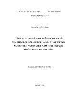 (Luận án tiến sĩ file word) Tính an toàn và sinh miễn dịch của vắc xin phối hợp sởirubella sản xuất trong nước trên người Việt Nam tình nguyện khỏe mạnh từ 1 45 tuổi