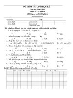 Đề kiểm tra cuối học kì 1 môn Toán lớp 5 năm 2014-2015 (Đề 1)
