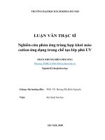 Nghiên cứu phản ứng trùng hợp khơi mào cation ứng dụng trong chế tạo lớp phủ UV