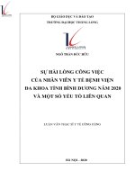 Luận văn thạc sĩ y tế công cộng sự hài lòng công việc của nhân viên y tế bệnh viện đa khoa tỉnh bình dương năm 2020 và một số yếu tố liên quan
