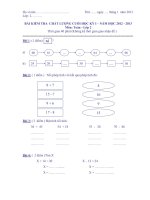 Đề kiểm tra chất lượng cuối HK I môn Toán lớp 2 năm 2012-2013