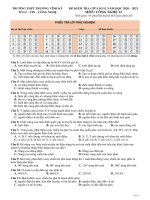 Đề thi giữa học kì 2 môn Công nghệ lớp 12 năm 2020-2021 - Trường THPT Trương Vĩnh Ký