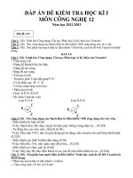 Đáp án đề kiểm tra học kì 1 môn công nghệ lớp 12 năm học 2012-2013 - Mã đề 131