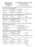 Đề thi giữa HK 1 môn tiếng Anh lớp 12 năm học 2017-2018 - THPT Chuyên Lương Thế Vinh - Mã đề 121