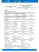 Bộ 5 đề thi HK2 môn Tiếng Anh 11 có đáp án năm 2021 Trường THPT Trần Quang Khải