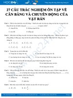27 câu trắc nghiệm ôn tập về Cân bằng và chuyển động của vật rắn môn Vật lý 10 năm 2020