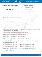 Đề kiểm tra HK1 môn Vật lý 11 năm học 2019-2020 có đáp án trường THPT Lê Thánh Tôn