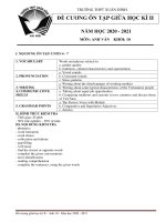 Đề cương ôn tập giữa học kì 2 môn Tiếng Anh lớp 10 năm 2020-2021 - Trường THPT Xuân Đỉnh