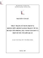 Tóm tắt luận văn Thạc sĩ Y tế công cộng: Thực trạng sử dụng dịch vụ khám chữa bệnh tại hai trạm y tế xã, huyện Yên Phong, Bắc Ninh năm 2019 và một số yếu tố liên quan