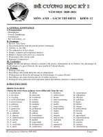 Đề cương ôn tập học kì 1 môn Tiếng Anh lớp 12 năm 2020-2021 - Trường THPT Xuân Đỉnh (Thí điểm)